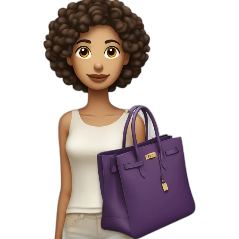 Skinny latino with short curly hair carrying an Hermes Birking bag emoji