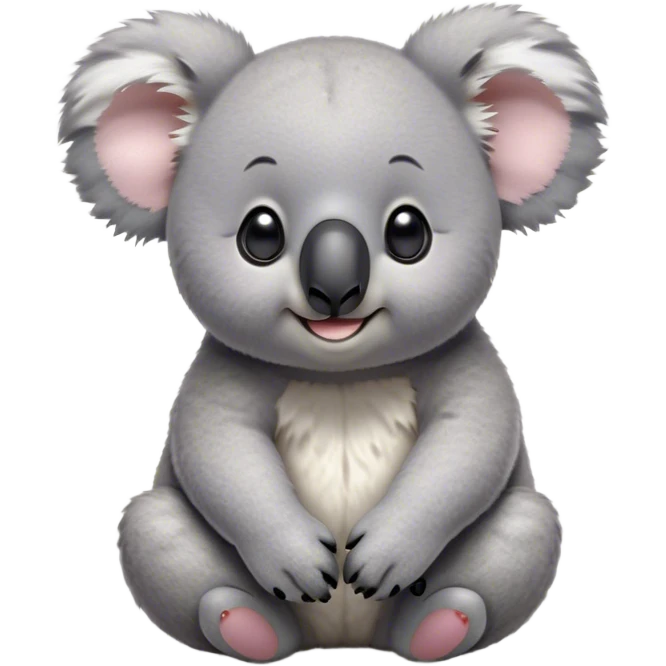 Cinematic Cute Koala Portrait Emoji, Head tilted playfully and inquisitively, featuring a fluffy grey fur with perky, rounded ears and a charming black nose, round, sparkling eyes filled with gentle curiosity, Simplified yet irresistibly adorable features, highly detailed, glowing with a warm, friendly glow, high shine, affectionate and cuddly, stylized with a touch of eucalyptus whimsy, bright and endearing, soft glowing outline, capturing the essence of a mischievous yet loving koala, so playful it feels like it could snuggle out of the screen into your arms! emoji