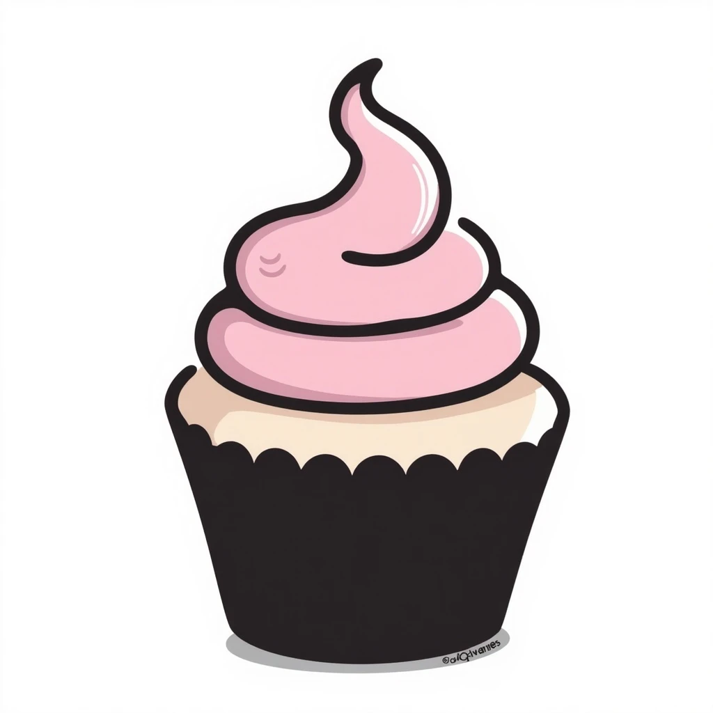 hand-drawn doodle style cupcake with pink icing emoji