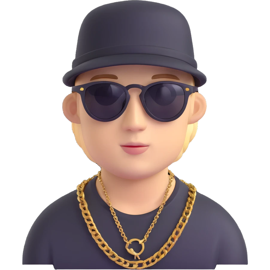 man with black sunglasses, black hat, and gold chain emoji