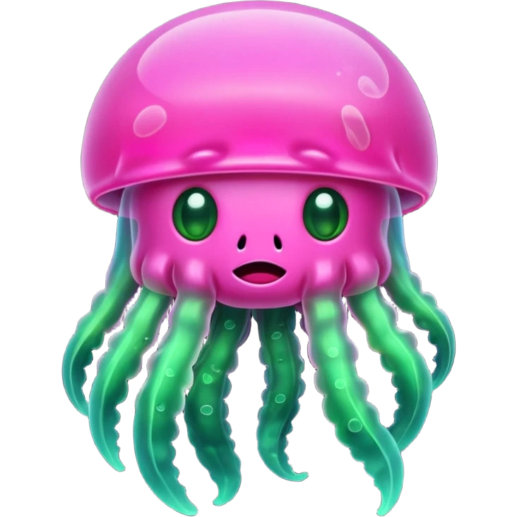 Cute green pink jellyfish with ugly face emoji