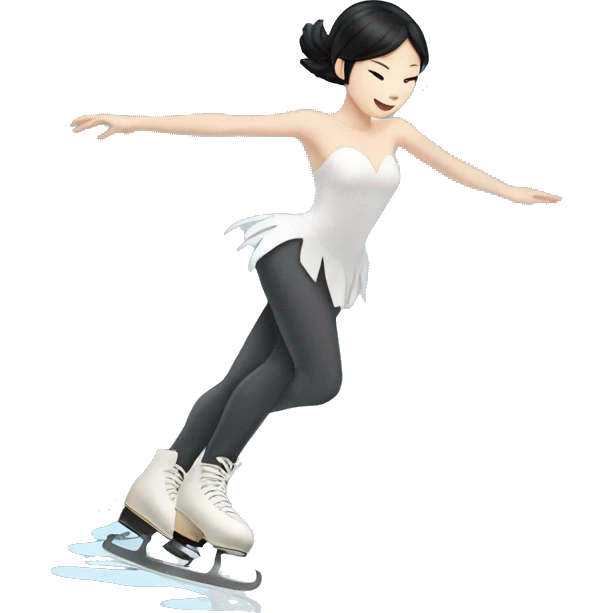 asian ice skater with black hair and pale skin skating trough the ice emoji