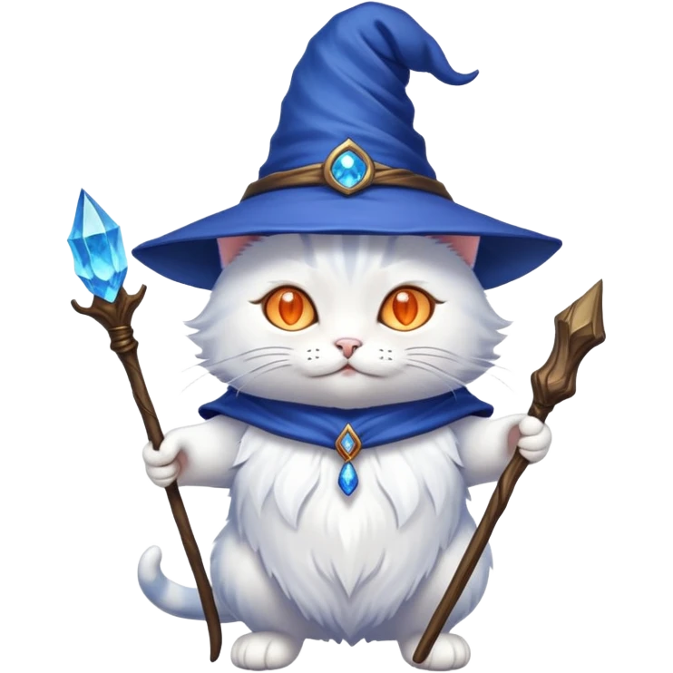 Wizzard cat with blue witch hat with magic staff emoji