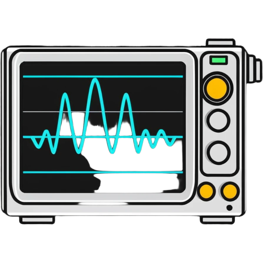 An oscilloscope electronic test instrument with sine wave pattern on display screen emoji
