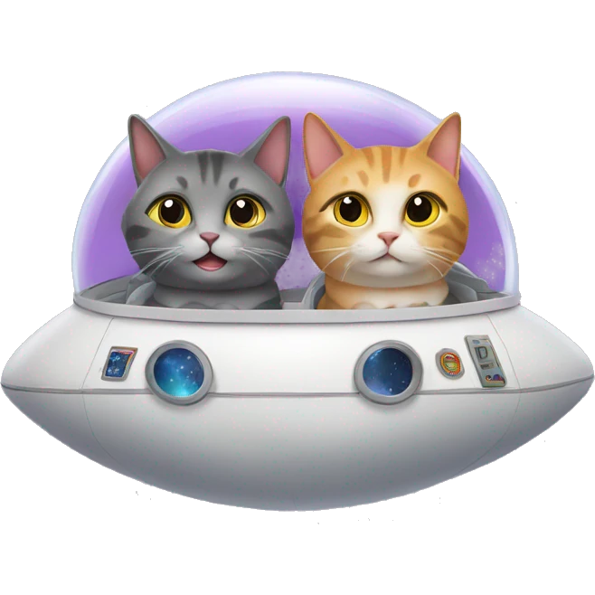 Two cats in a spaceship traveling together emoji