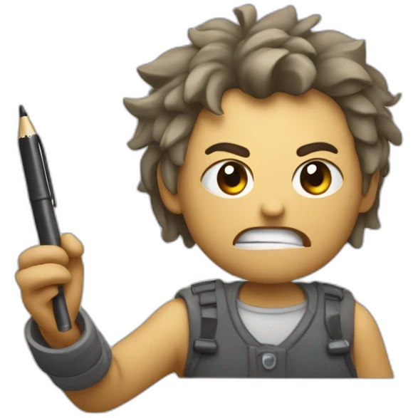 Angry Student holding a small rectangle paper on right side of hand and a pen on left side of the hand emoji