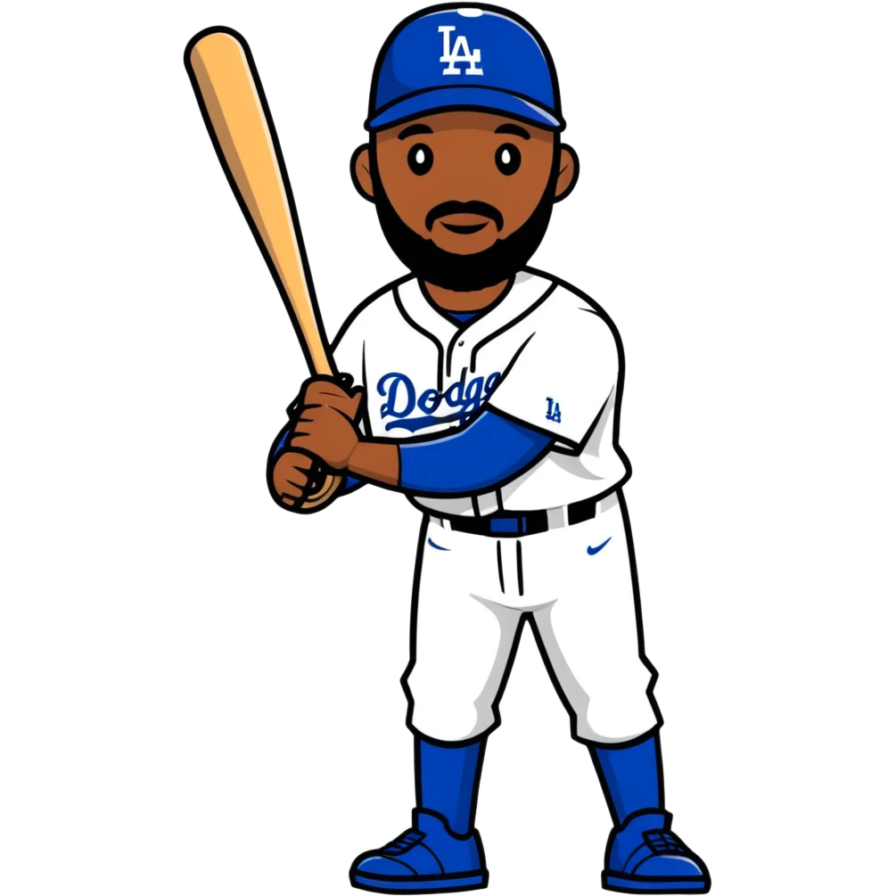 black person with beard in Dodgers baseball uniform emoji