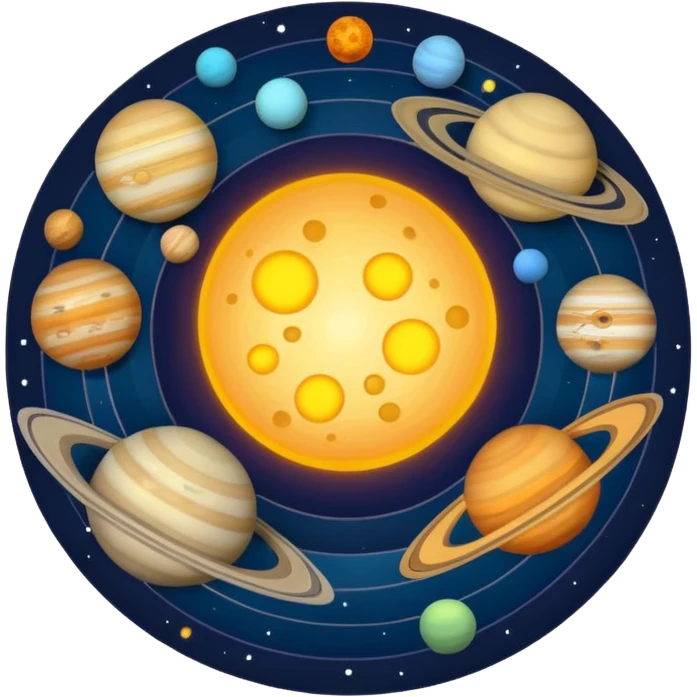 solar system with planets orbiting the sun, vibrant colors emoji