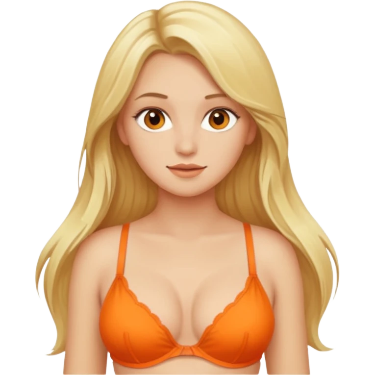 blonde long hair girl orange bra+panties emoji