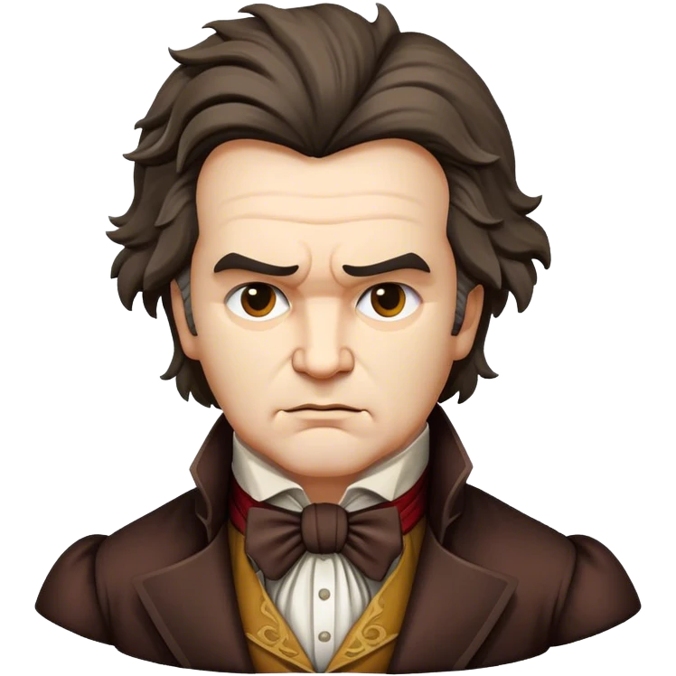 Cinematic Realistic Beethoven Portrait Emoji, depicted as a passionate composer with intense expressive features in period attire, rendered with rich textures and dramatic moody lighting that captures the turbulent genius of his music. emoji