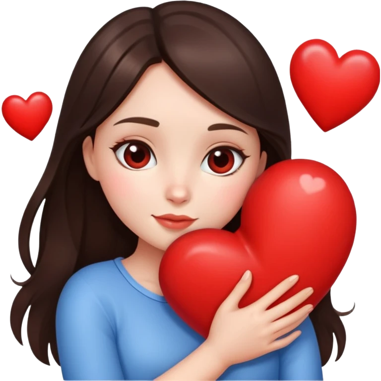 Brunette Girl hugging a red heart emoji