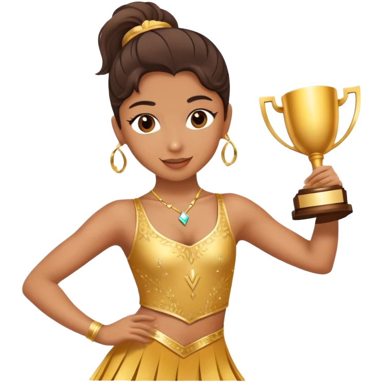 Dancer in a dance outfit holding number 1 trophy emoji