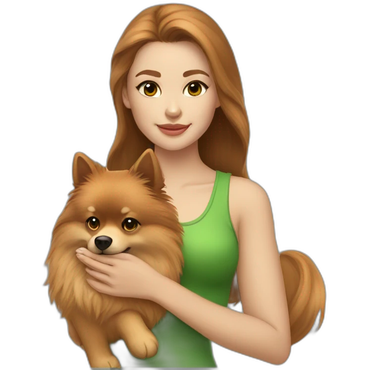 light-skinned-girl-with-brown-hair-and-green-eyes-petting-red-pomeranian emoji