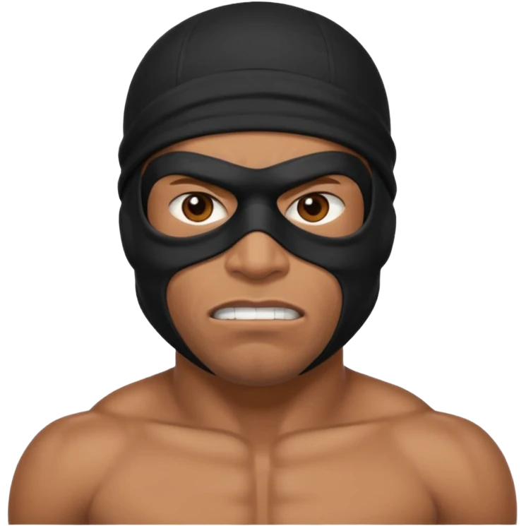 angry and smug african black ski mask wearing guy with no top emoji
