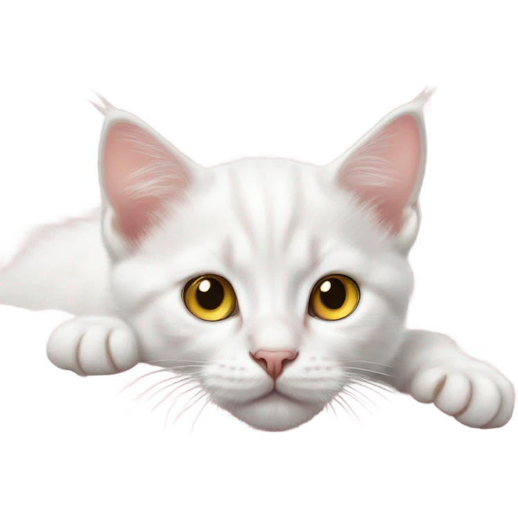 Realistic white kitten with yellow eyes laying on soft pink rococo futon emoji
