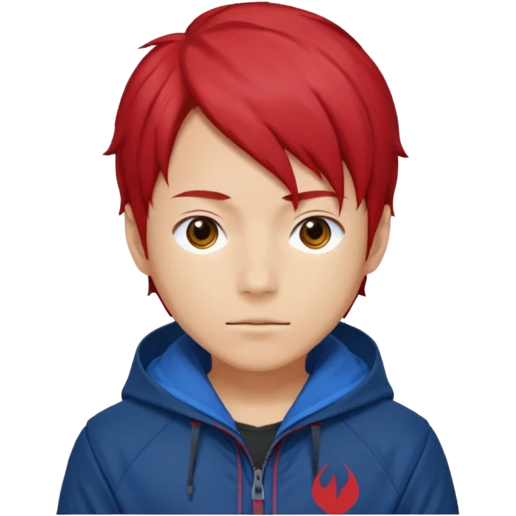yuiji itadori jjk avec cheveux rouge veste bleu et capuche rouge emoji