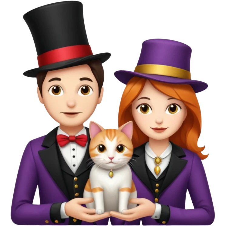 magician couple and their pet cat emoji