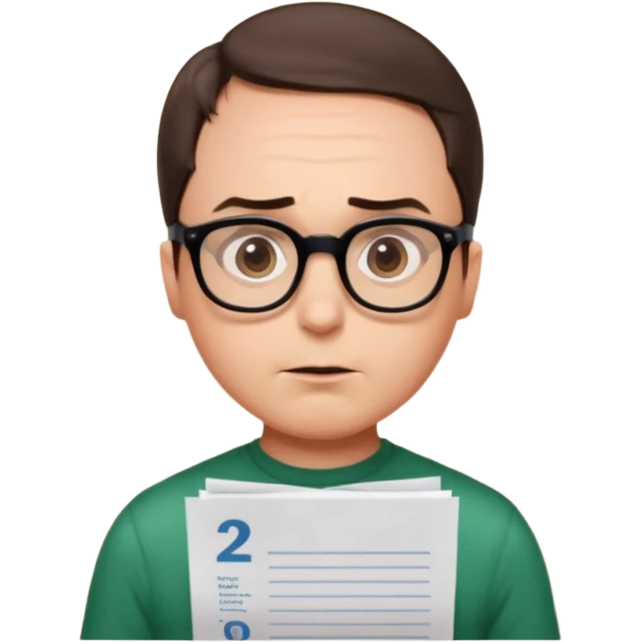 эмоджи  Шелдон (Теория большого взрыва) смотрит на  документы (листы А4) и удивляется emoji