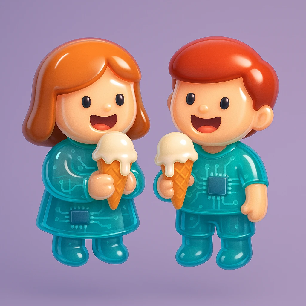 happy children with melting ice cream cones emoji