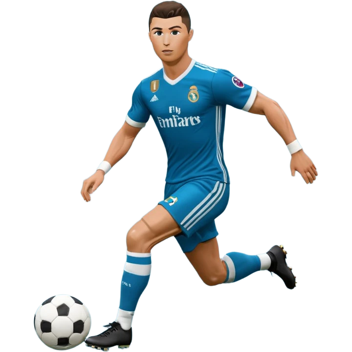 Ronaldo dribbling with a touch into a football While wearing a 2018 real madrid Retro blue kit  emoji