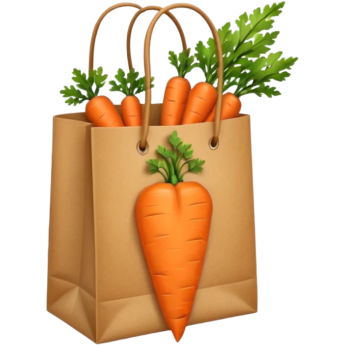 paper shopping bag with carrot inside bag. Transparent background emoji