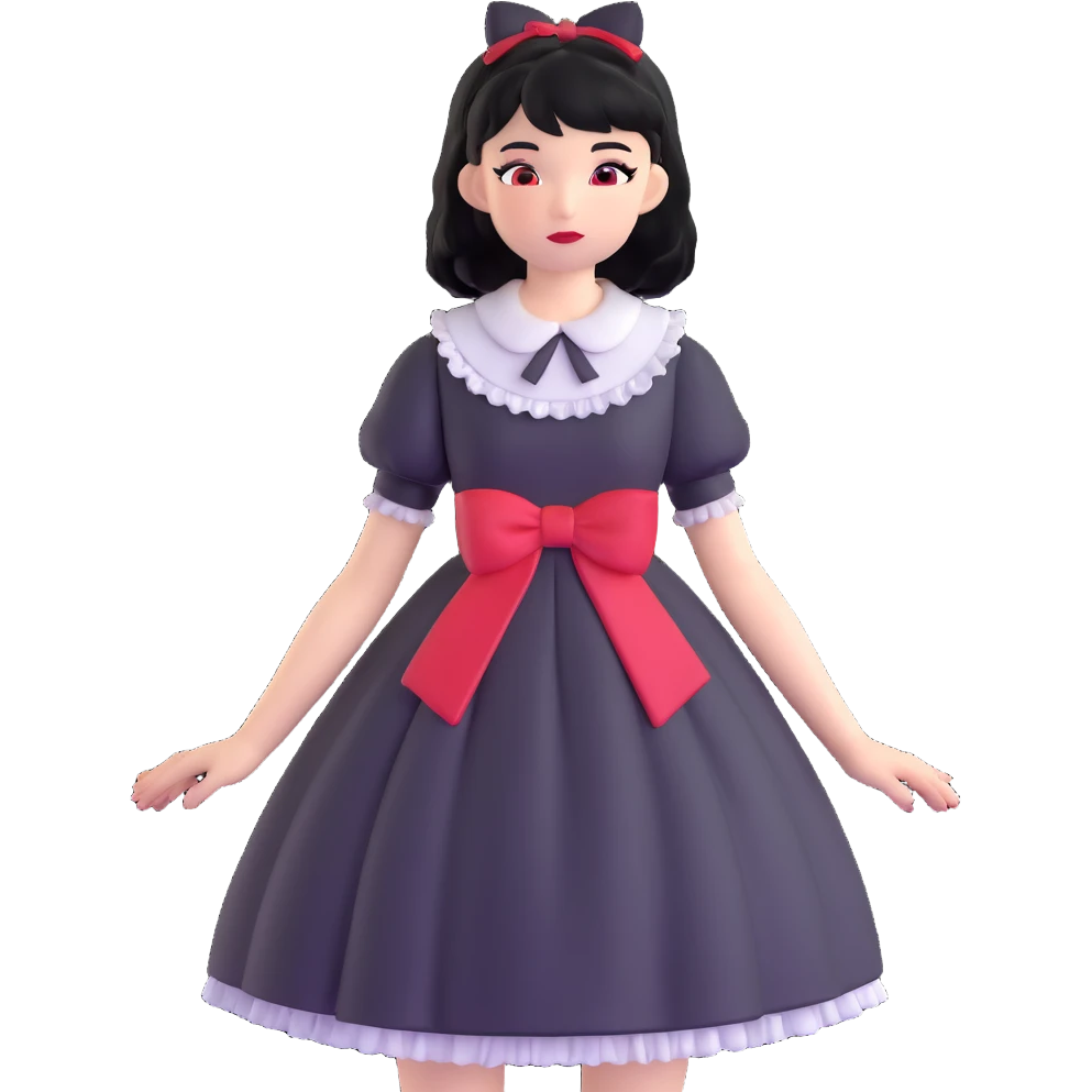 girl in black Lolita dress with black hair and red tips emoji
