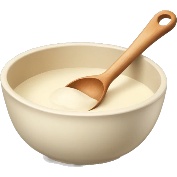 A cream ceramic baking bowl with a wooden spoon in it emoji