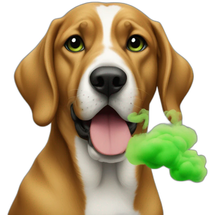 dog with green smoke into nose emoji