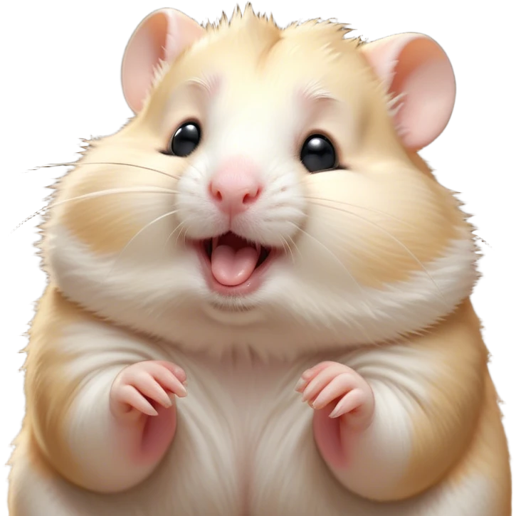 Cinematic Cute Yawning Cream Hamster Portrait Emoji, Head tilted slightly with a dramatic, wide-open yawn, showcasing a soft, pristine cream fur with tiny droopy ears, round dark eyes barely open in drowsy contentment, Simplified yet irresistibly adorable features, highly detailed, glowing with a soft, cozy glow, high shine, relaxed yet expressive, stylized with a touch of whimsy, bright and endearing, soft glowing outline, capturing the essence of a sleepy yet affectionate hamster, so drowsy it feels like it could stretch out of the screen and curl up for a nap! emoji