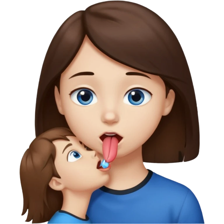 Make an emoji where a boy with light brown hair LICKING the NECK  of a blue eyed dark brown haired shoulder lenght white girl emoji