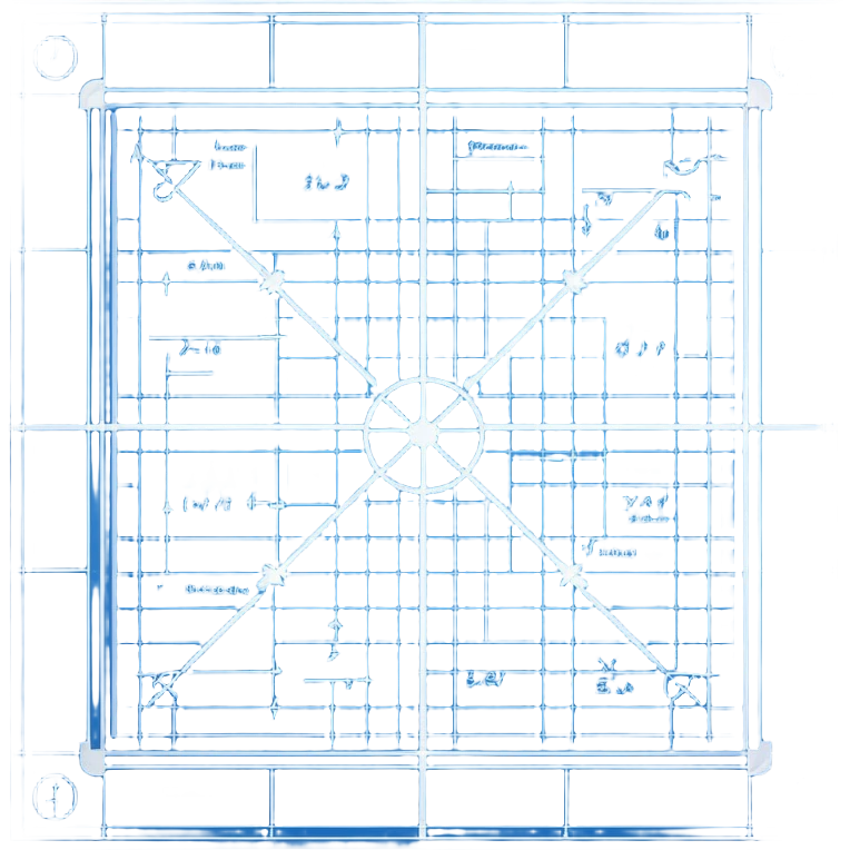 blue blueprint plan with white grid and symbols emoji