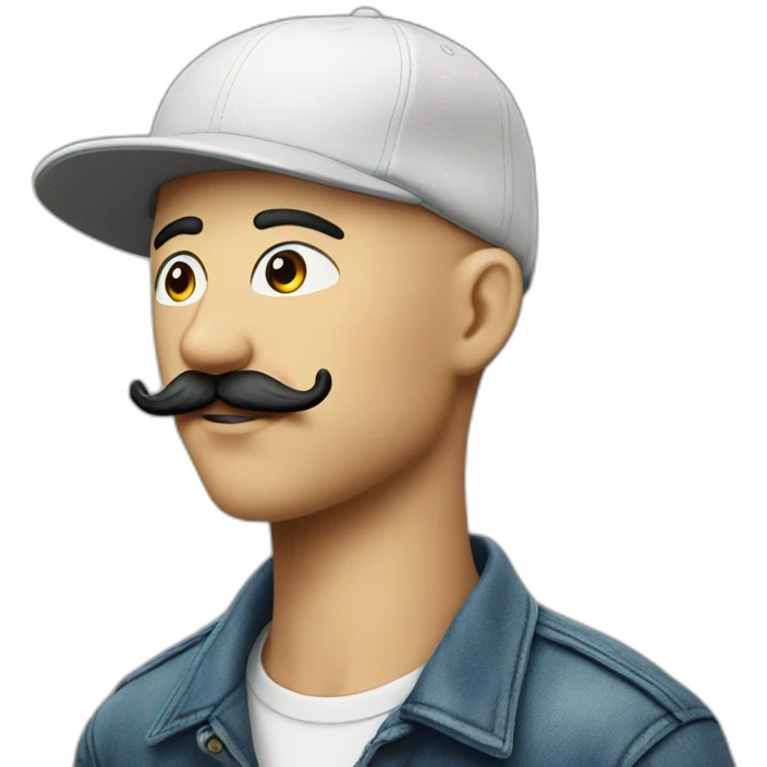 Skinhead in five-panel cap with mustache emoji