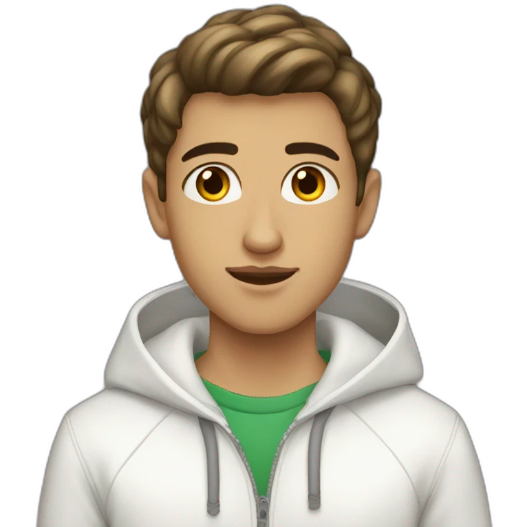 algerian teenage boy with very short gradient hair, brown eyes and long lashes, big nose and he is wear a white jacket emoji