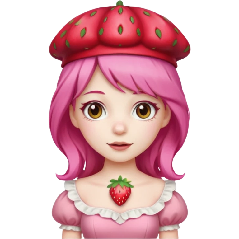 Strawberry princess pink hair pale strawberry hat and dress emoji