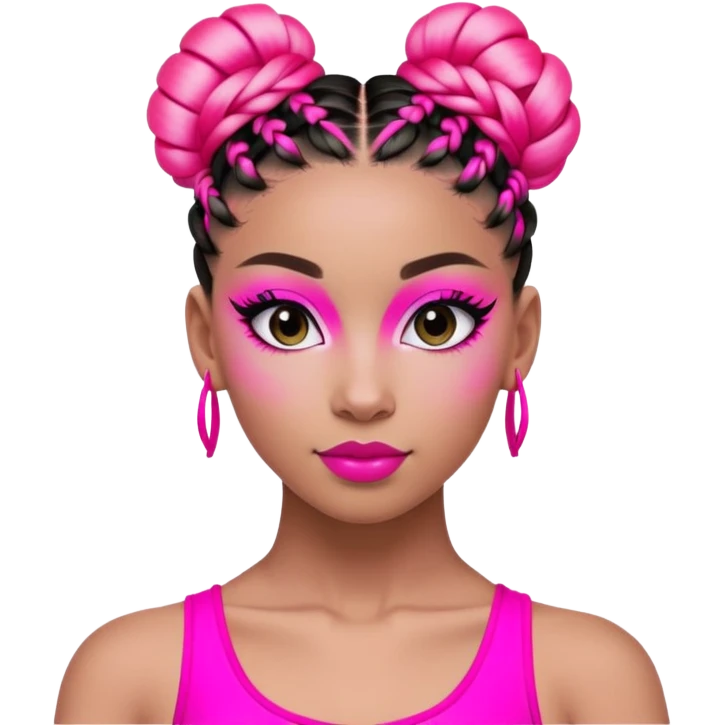"A dancer in a black and neon pink outfit with a beautifully braided bun." emoji
