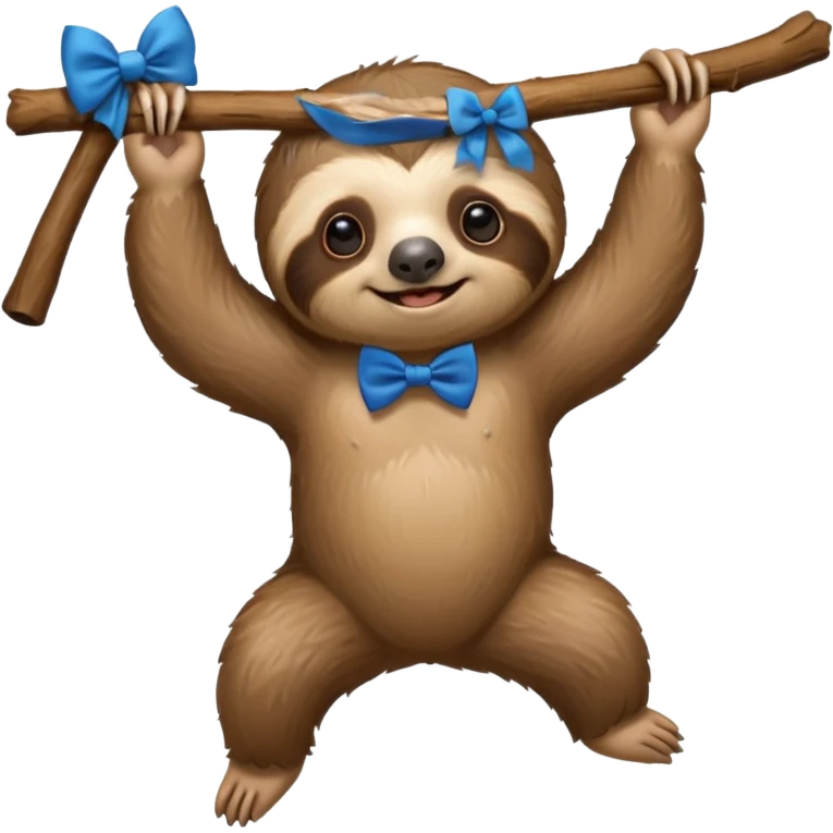 cute swinging Sloth on stick, blue bow tie emoji