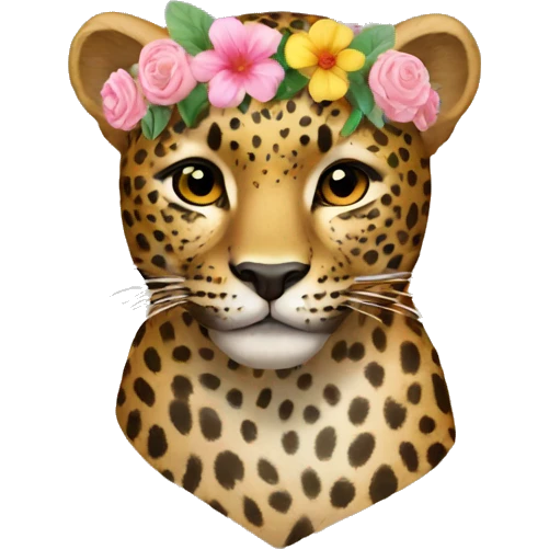 Leopard wearing flower crown emoji
