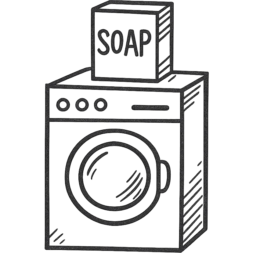 washing machine with detergent box on top, hand drawn black outline icon, no fill emoji