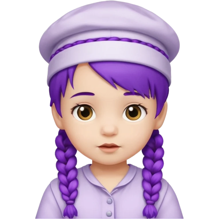 purple haired little baby with braids and white hat emoji