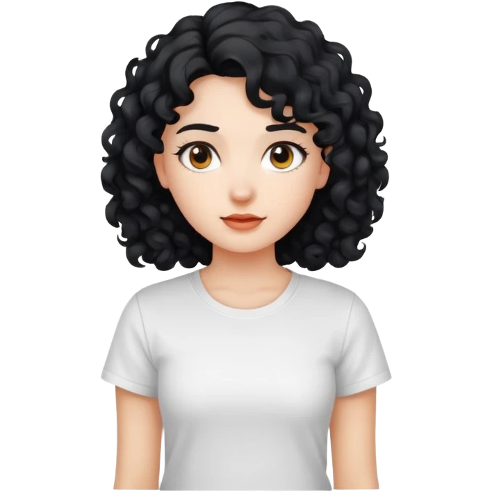 girl with curly black hair wearing a white t-shirt emoji