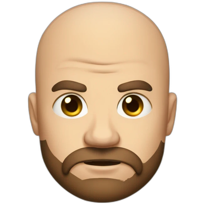 Topq, andrew tate, bald muscular, brown beard, angry eyes and angry straight face emoji