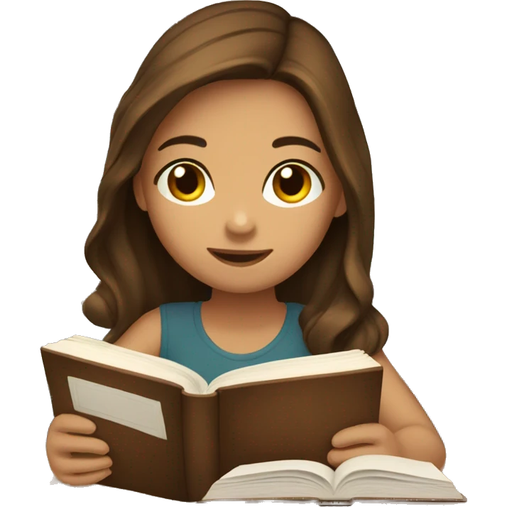 A girl with brown hair is reading a book emoji