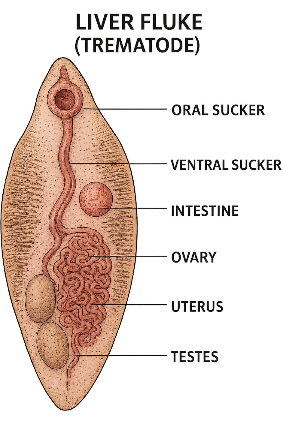 batterio Trematodi epatici (Liver fluke) stile libro di medicina emoji