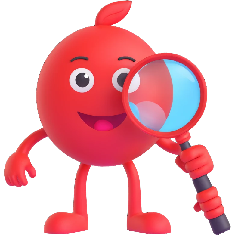 red emoji character holding a magnifying glass emoji