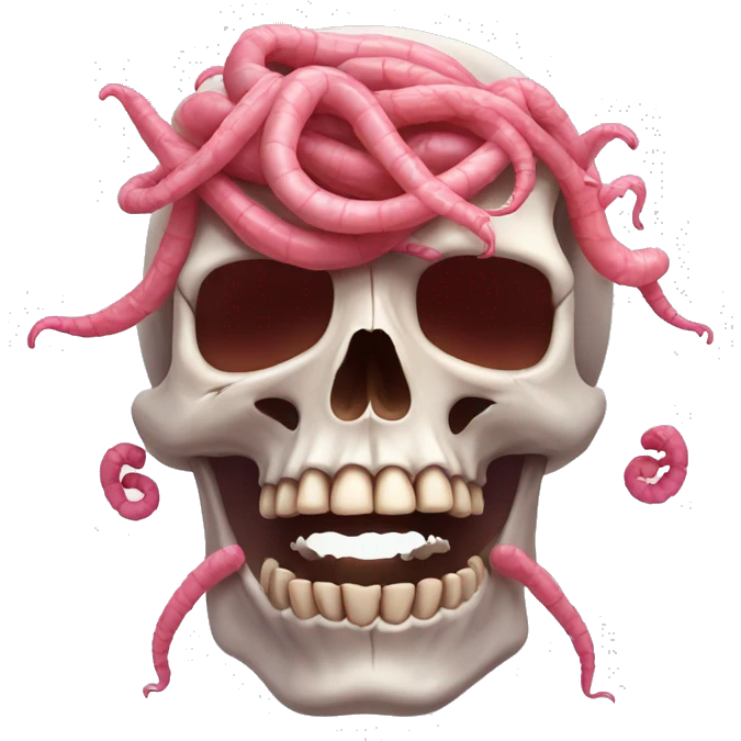 Skull with pink and red  worms on top emoji