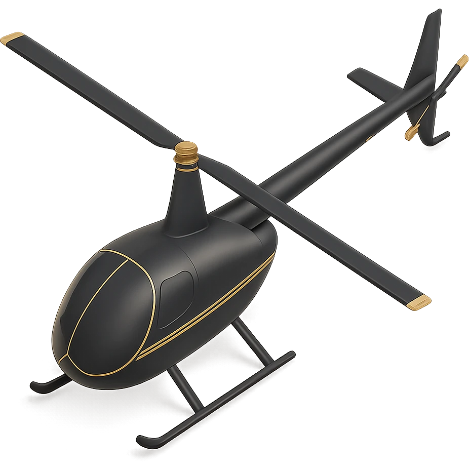a Robinson helicopter, top view, 3D black style emoji