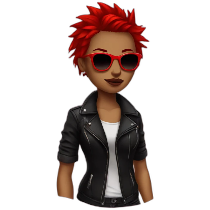 Female punk,sun glasses, red and black short hair emoji
