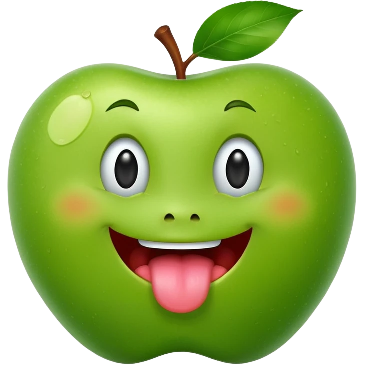 create a happy green apple with a face showing the tongue emoji