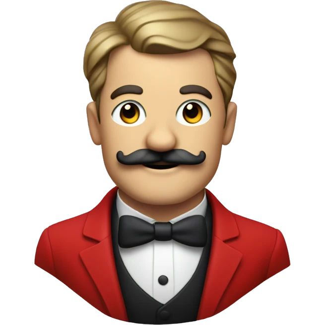 a butler in a red suit with a moustache invites you to come in waist-deep emoji