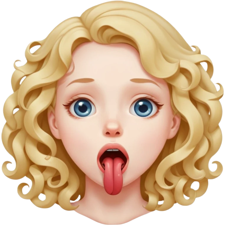 A girl with loose curls strangling her self with eyes looking up and  tongue slightly out of her mouth  emoji